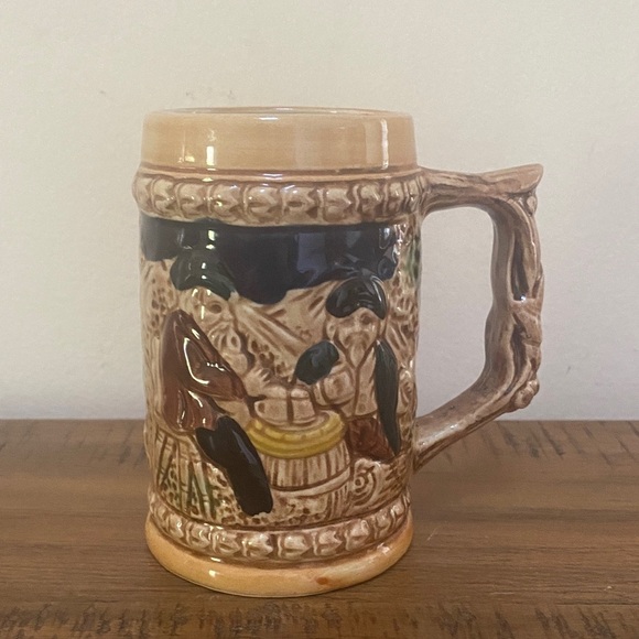 Vintage Ceramic Beer Stein Men Pipe Barrel Woods Made in Japan - Picture 1 of 8